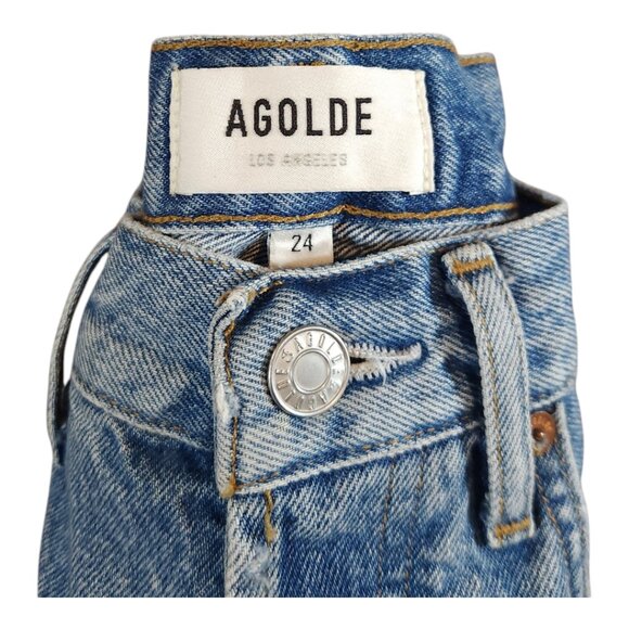 AGOLDE Riley Chewed Hem Straight Cropped High Rise Button-fly Jeans Women's 24 - Picture 9 of 9